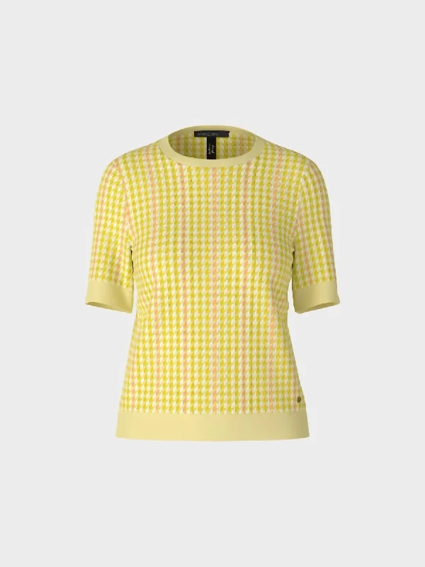Check Short Sleeve Sweater In 420 Solid Print Embellished