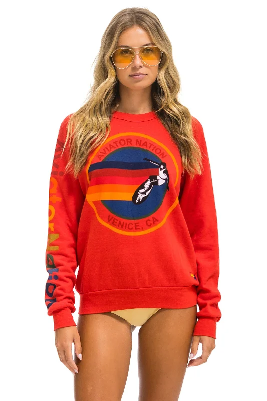 AVIATOR NATION SWEATSHIRT - RED Hoodie with Velcro Closure Adjustable Secure