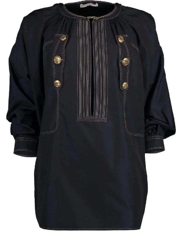 Oversized Gold Button Blouse Elegant Peplum Blouse