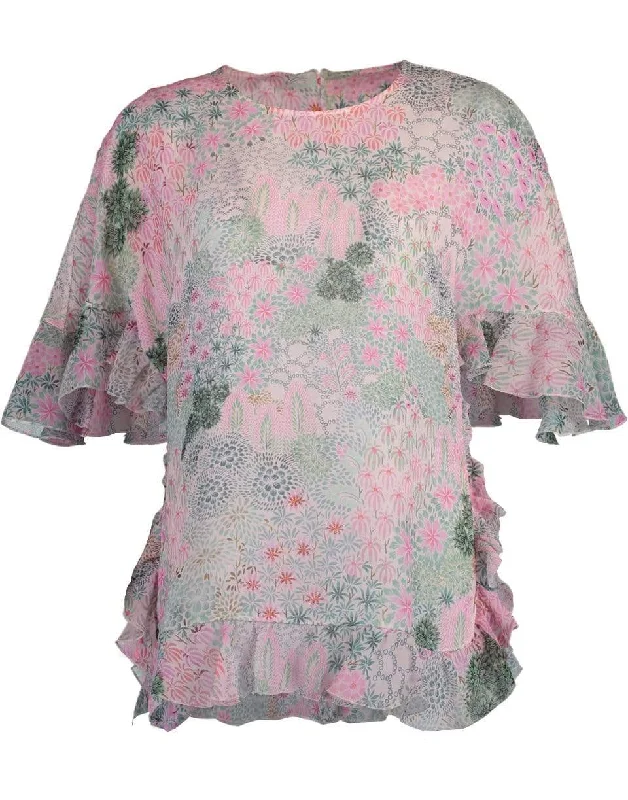 Ruffle Sleeve Print Blouse Peter Pan Blouse