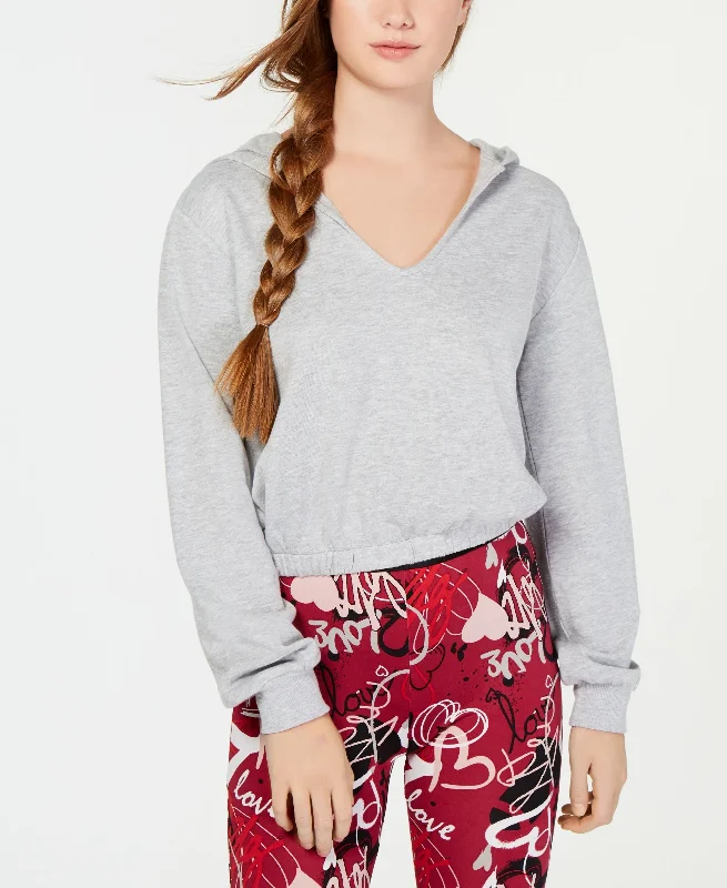 Juniors' V-Neck Balloon-Sleeve Hoodie Hoodie with Elastic Waist Stretchable Comfortable
