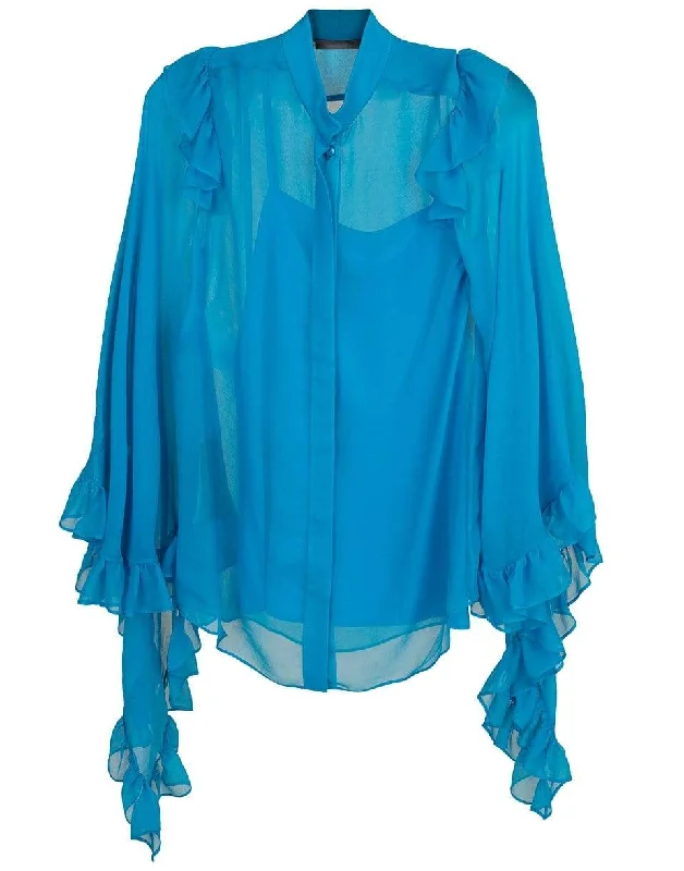 Cape Ruffle Sleeve Blouse Side Tie Blouse