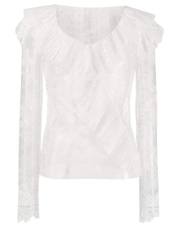 Ruffled Lace Blouse Side Tie Blouse