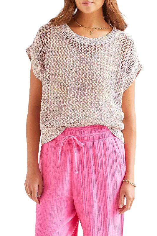 Open Knit Sweater Top In Beige Layered Multi-layer Single Layer