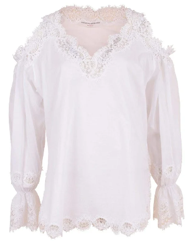 Cold Shoulder Lace Blouse Chic Ruffle Blouse