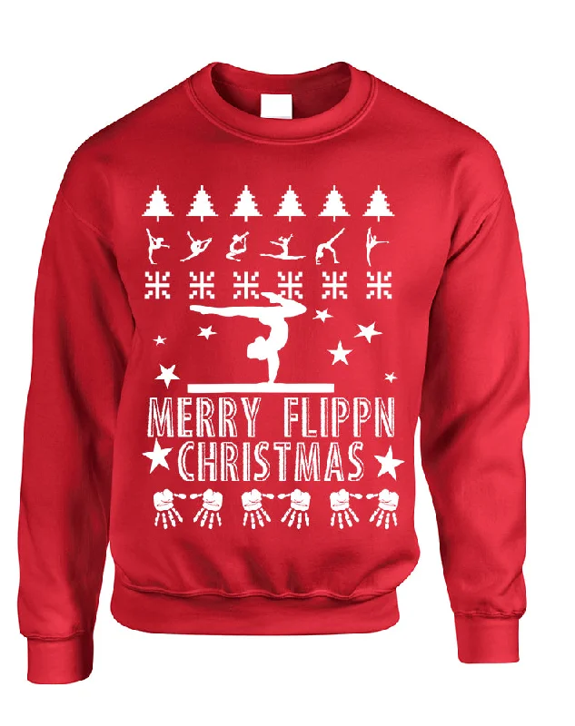 Adult Sweatshirt Merry Flippn Christmas Gymnastics Ugly Xmas Hoodie with Hem Elastic Stretchable Comfortable Adult Sweatshirt Merry Flippn Christmas Gymnastics Ugly Xmas Hoodie with Hem Elastic Stretchable Comfortable