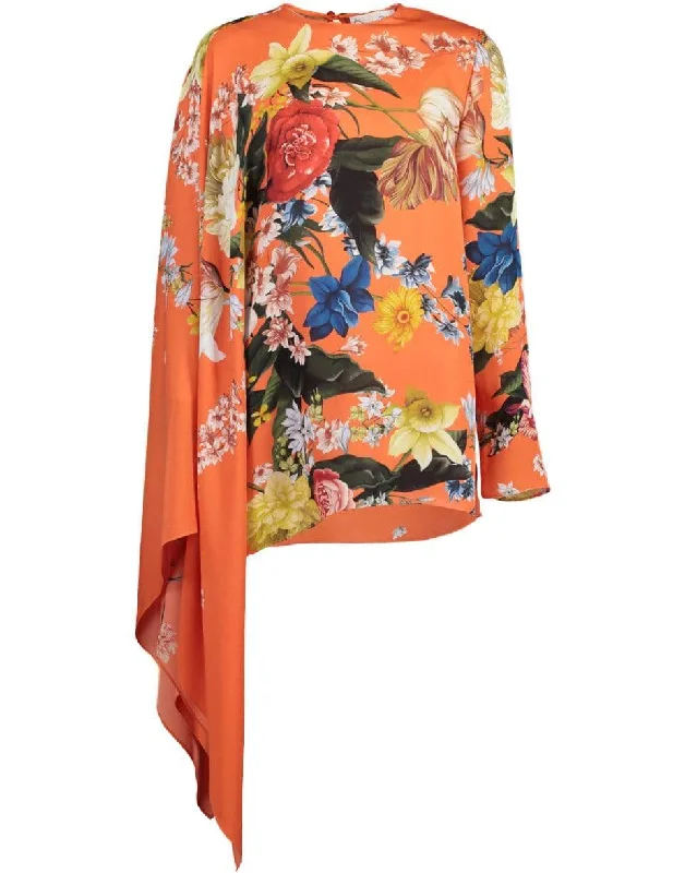 Silk Twill Printed Blouse Drape Neck Blouse