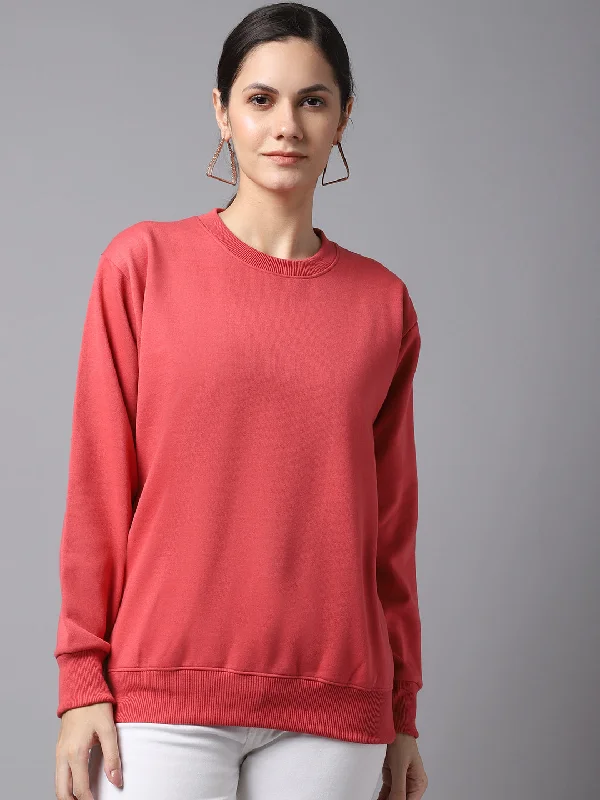 Vimal Jonney Fleece Round Neck Pink Sweatshirt For Women Hoodie with Frayed Bohemian Relaxed
