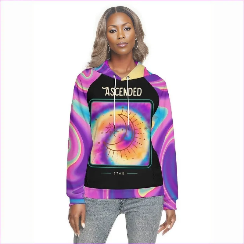 Ascended Tie-Dye Print Womens Hoodie With Raglan Sleeve Hoodie with Ribbed Neckline Snug Warm Ascended Tie-Dye Print Womens Hoodie With Raglan Sleeve Hoodie with Ribbed Neckline Snug Warm
