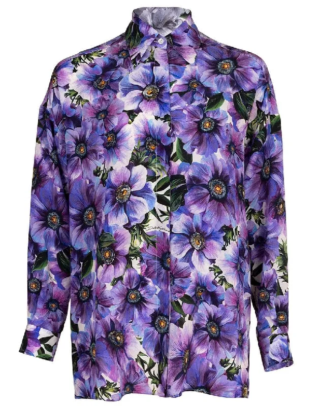 Oversized Dolman Print Blouse Feminine Satin Blouse