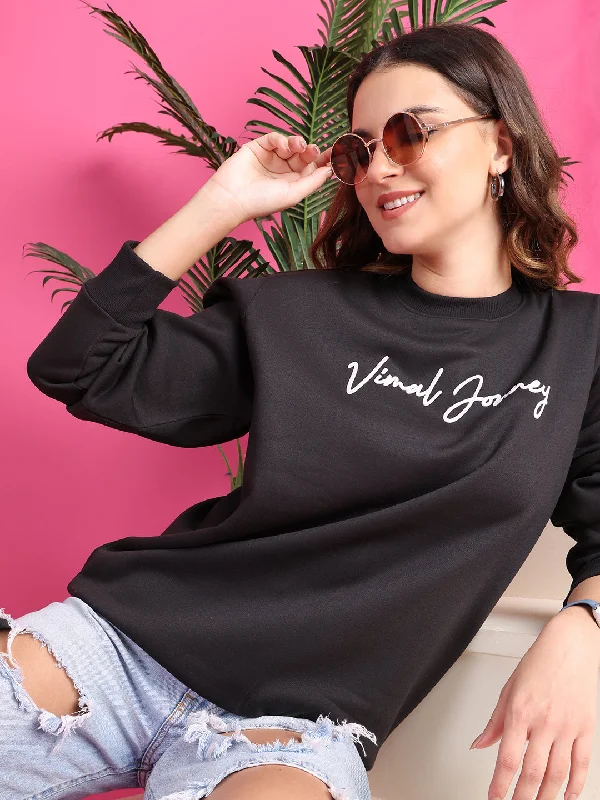 VimaL Jonney Regular Fit Black Printed Sweatshirt For Women Hoodie with Hem Raw Edge Edgy Unfinished VimaL Jonney Regular Fit Black Printed Sweatshirt For Women Hoodie with Hem Raw Edge Edgy Unfinished