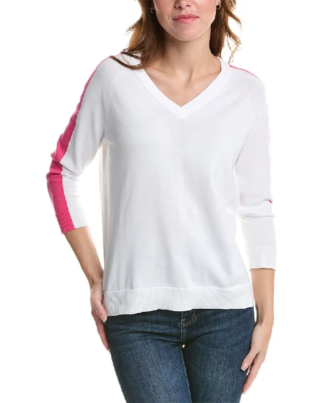 Edinburgh Knitwear Contrast Stripe Sweater Solid Color Striped Floral Print