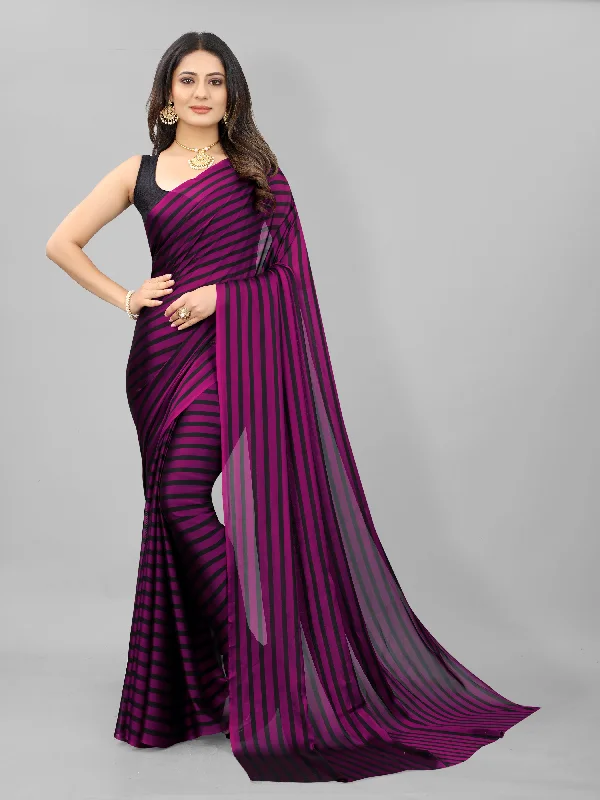 Women Purple  Black Berry Plain Saree With Un-Stiched Blouse Peter Pan Blouse