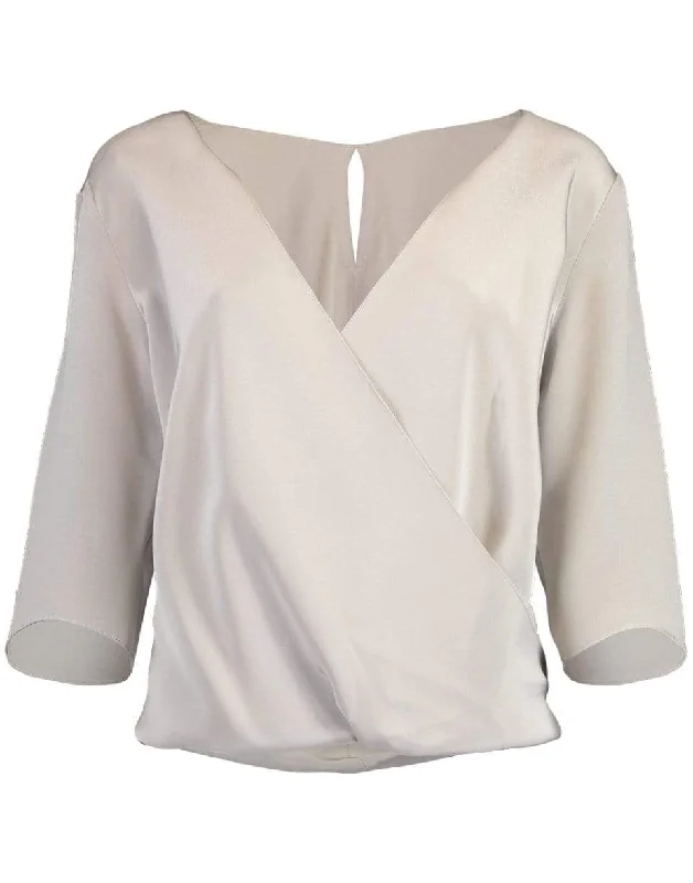 Elbow Sleeve V-Neck Crossover Give Blouse Everyday Stylish Blouse