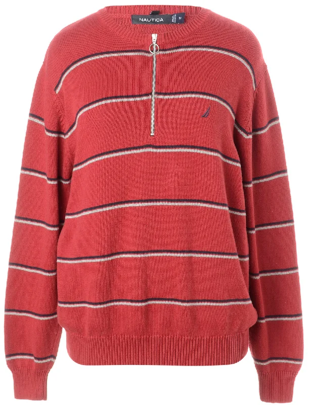 Label Red Zip Front Knitted Jumper Modern Contemporary Chic