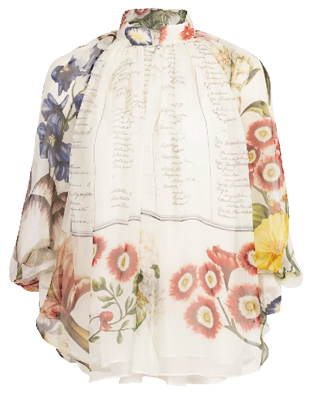 Printed High Neck Blouse Casual Button Blouse