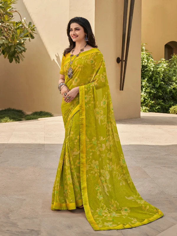 Women Lemon Georgette  Printed Saree With Un-Stiched Blouse Soft Modal Blouse