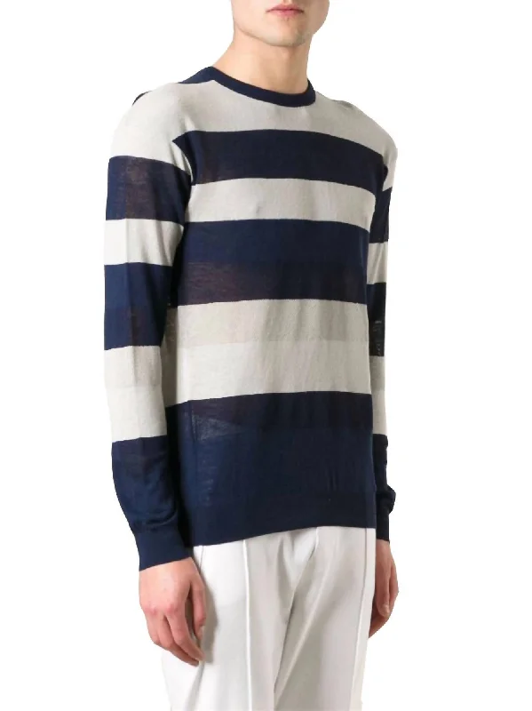 Men's Striped Crewneck Sweater Pullover In Navy, Blue, Gray Thin Thick Dense