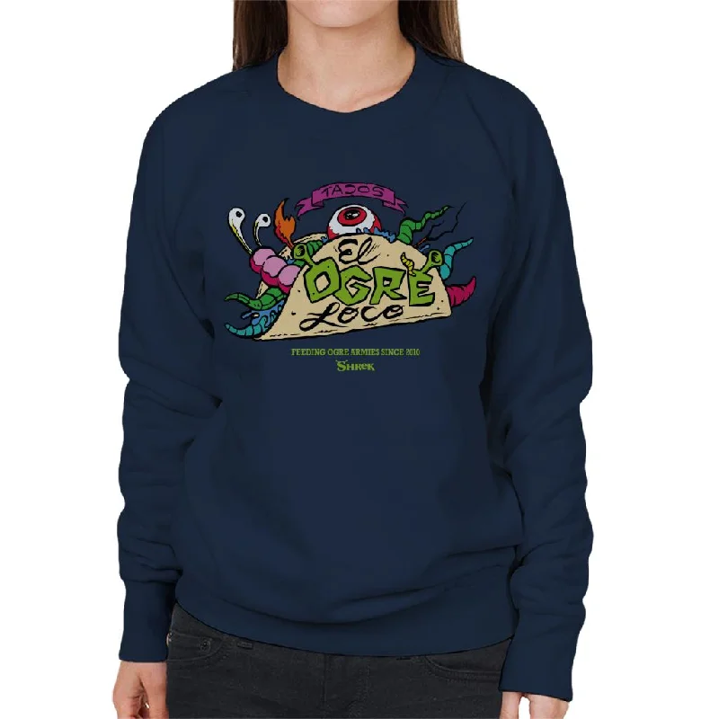 Shrek Tacos El Ogre Loco Women's Sweatshirt Hoodie with Hem Applique Textured Unique