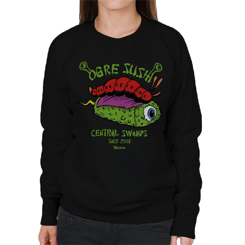 Shrek Ogre Sushi Central Swamps Women's Sweatshirt Hoodie with Rolled Sleeves Casual Relaxed