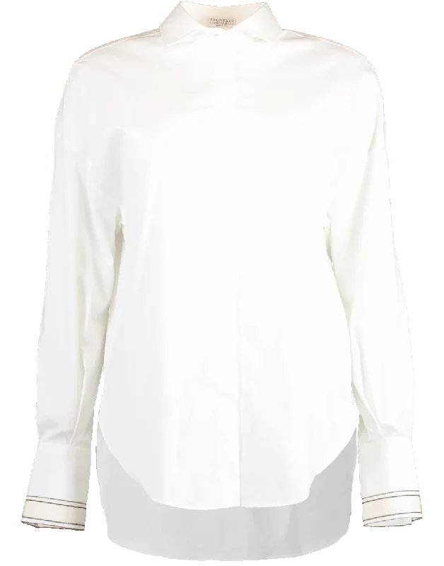 Monili Cuff Poplin Stretch Button Down Blouse Puff Sleeve Blouse