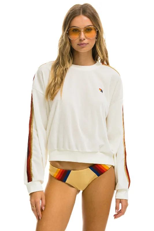 CLASSIC VELVET RELAXED SWEATSHIRT - WHITE Hoodie with Back Slit Movement Comfort
