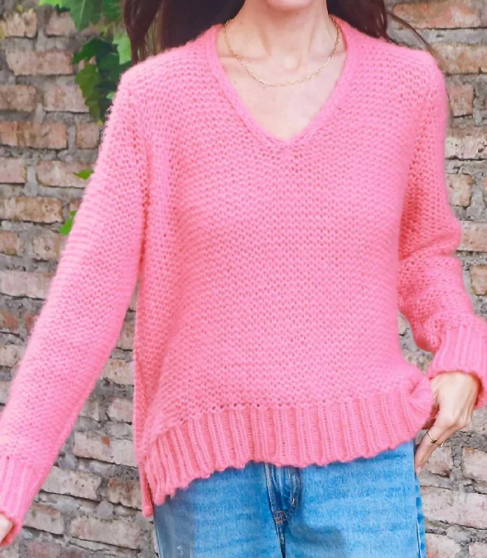 Christy Reverse V Sweater In Pink Iron Safe Non-Iron Wrinkle Free