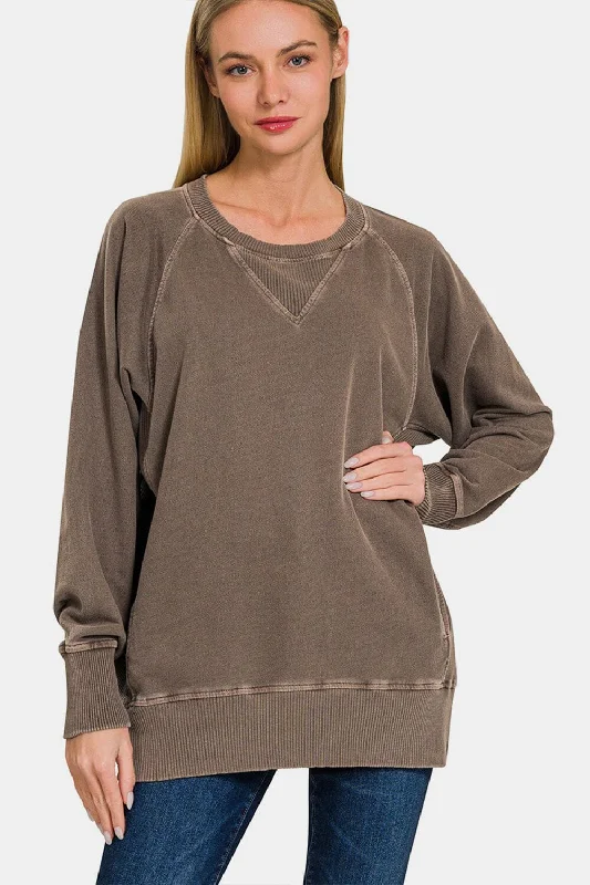 Zenana Round Neck Long Sleeve Sweatshirt Hoodie with Tie-Dye Psychedelic Retro