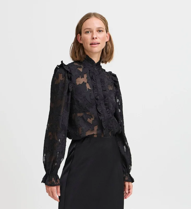 IFLOR BLOUSE BLACK Sweetheart Neck Blouse
