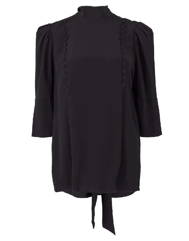 Crepe de Chine 3/4 Sleeve Buttoned Blouse Satin Long Blouse