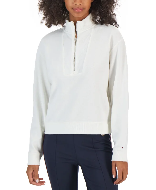 Tommy Hilfiger Womens 1/2 Zip Solid Cropped Sweatshirt Hoodie Sweatshirt Pullover