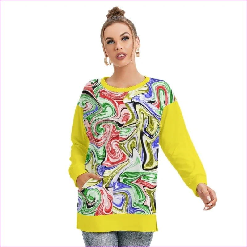 Picasso Womens Side Split O-neck Sweatshirt Hoodie with Ribbed Neckline Snug Warm