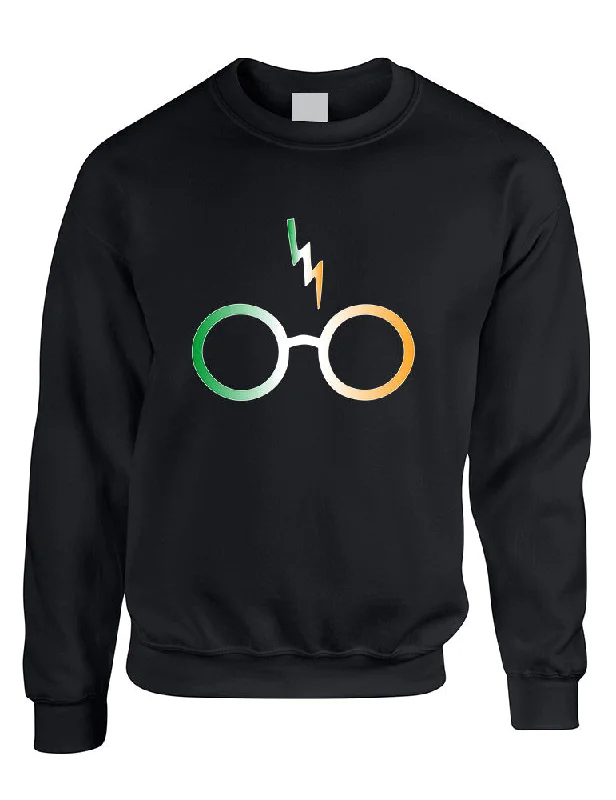 Adult Sweatshirt Irish Harry Glasses Scar St Patrick's Top Hoodie with Applique Textured Unique Adult Sweatshirt Irish Harry Glasses Scar St Patrick's Top Hoodie with Applique Textured Unique