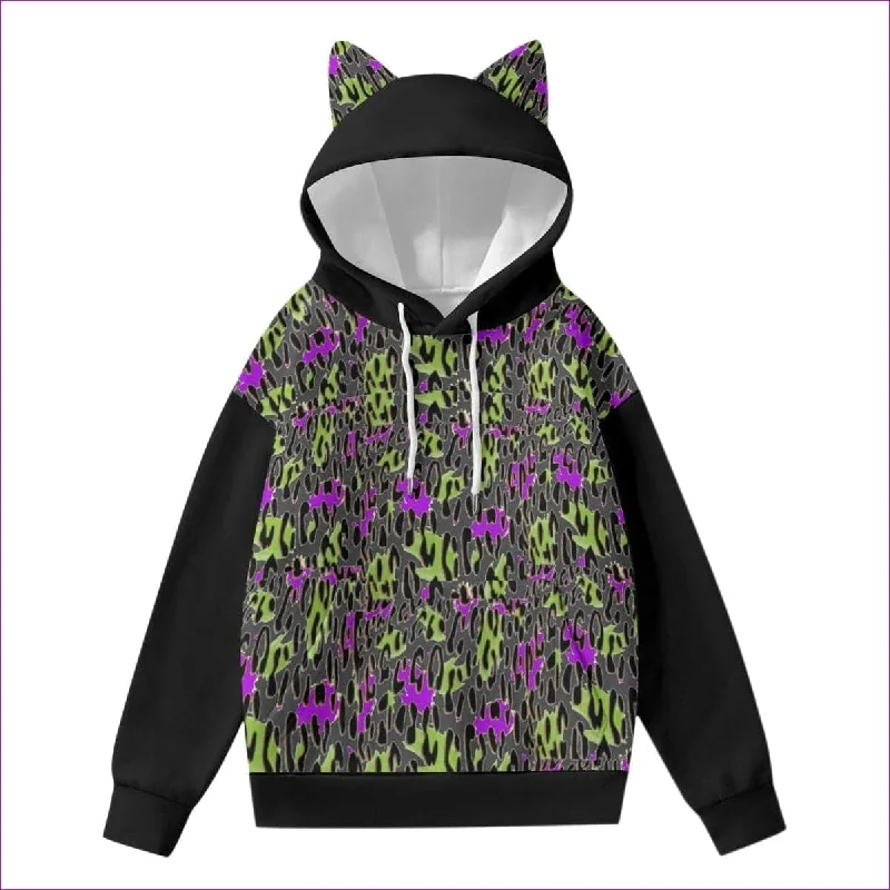Leopard Splash Grundge Purr Women’s Hoodie With Decorative Ears Hoodie with Frayed Bohemian Relaxed Leopard Splash Grundge Purr Women’s Hoodie With Decorative Ears Hoodie with Frayed Bohemian Relaxed