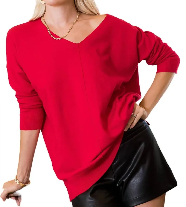 Oh How Sweet It Is Sweater Plus Size In Red Ribbed Striped Patterned