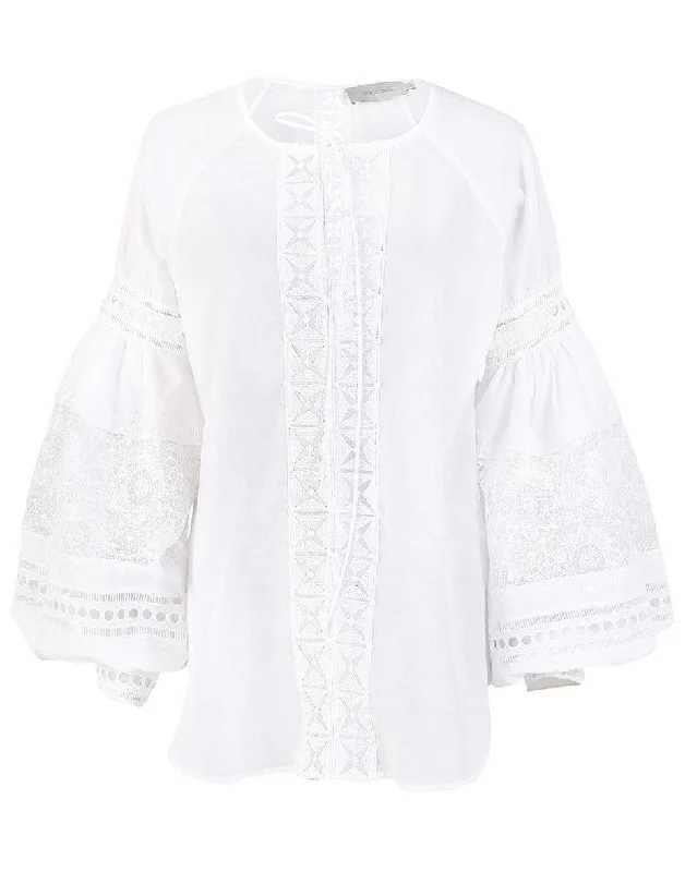 White Cotton Bethesda Blouse Lightweight Floral Blouse