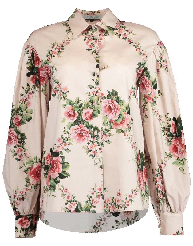 Balloon Sleeve Floral Print Blouse Chic Wrap Blouse