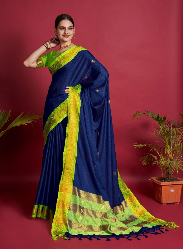 Women Deep Blue Lichi Soft Silk Weaving Work Saree With Un-Stiched Blouse Mandarin Collar Blouse Women Deep Blue Lichi Soft Silk Weaving Work Saree With Un-Stiched Blouse Mandarin Collar Blouse