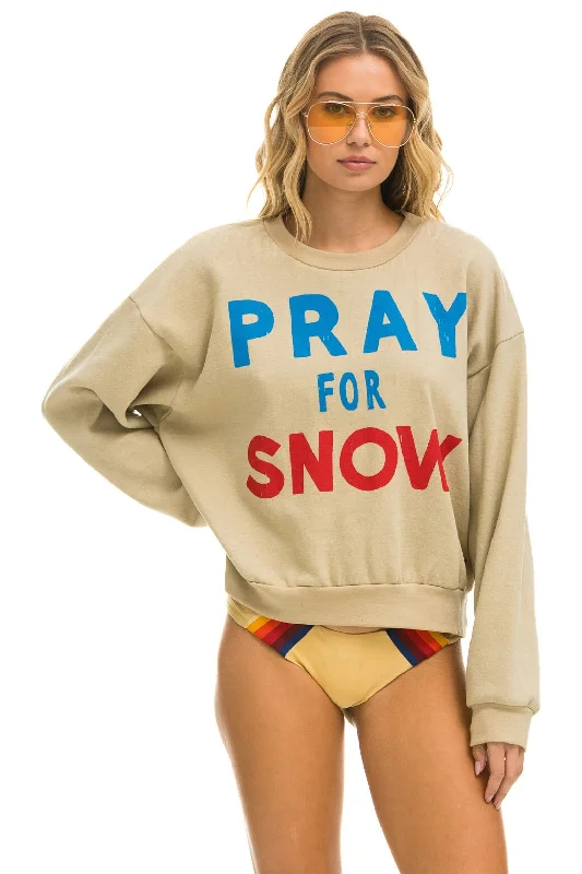 PRAY FOR SNOW RELAXED CREW SWEATSHIRT - SAND Hoodie Crop Top Short Trendy