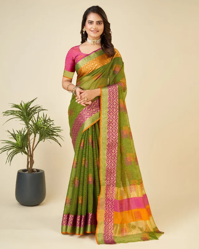 Women Lime Green Kota Doriya Soft Silk Weaving Work Saree With Un-Stiched Blouse Textured Cotton Blouse Women Lime Green Kota Doriya Soft Silk Weaving Work Saree With Un-Stiched Blouse Textured Cotton Blouse