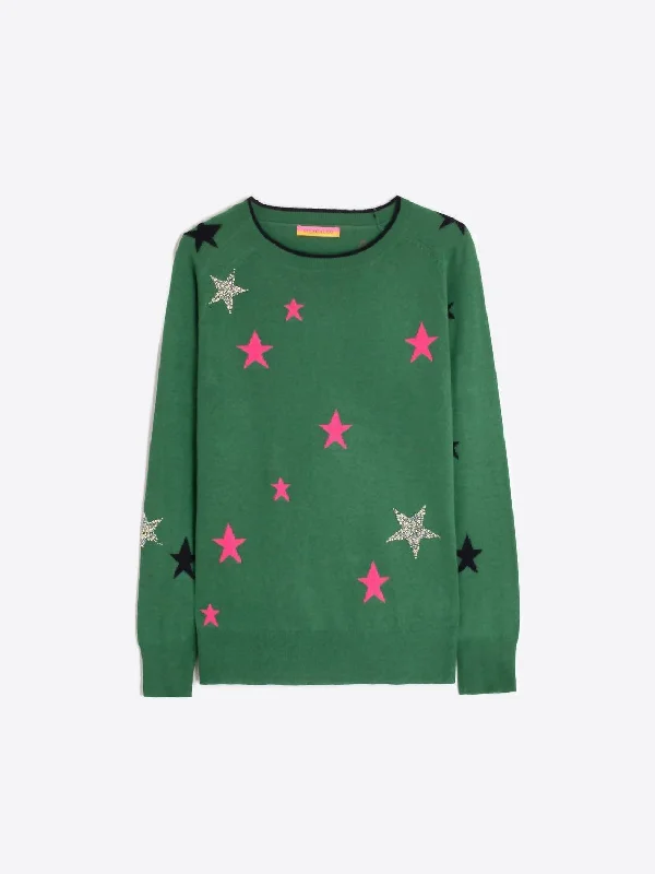 Intarsia Stars Sweater In Green Velvet Chenille Corduroy