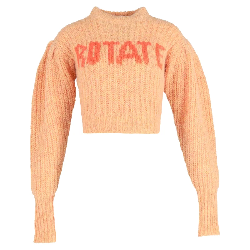 Rotate Birger Christensen Adley Ribbed Sweater in Orange Wool Hooded Sweater Collared Sweater Shawl Collar