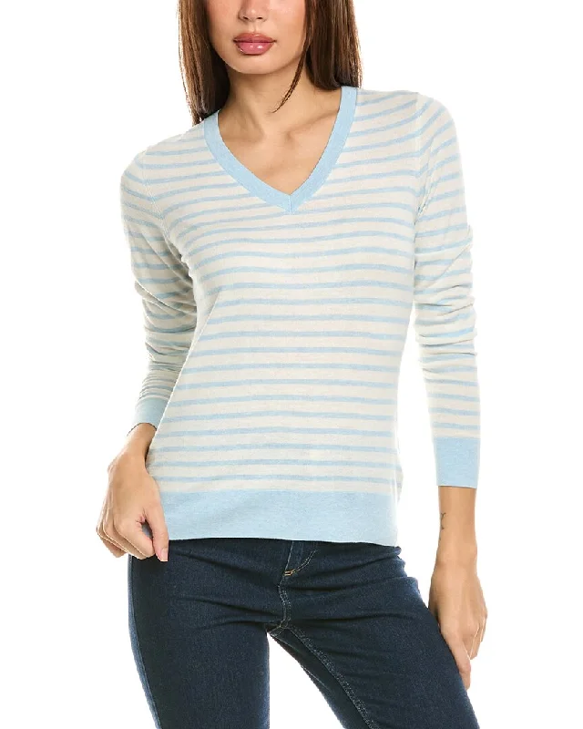 Forte Cashmere Fitted Stripe V-Neck Silk & Cashmere-Blend Sweater Welt Pockets Slit Pockets Flap Pockets Forte Cashmere Fitted Stripe V-Neck Silk & Cashmere-Blend Sweater Welt Pockets Slit Pockets Flap Pockets