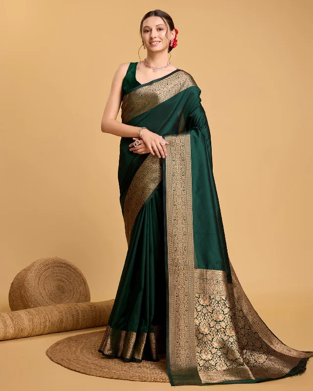 Women Green Pure Silk Weaving Work Saree With Un-Stiched Blouse Smart Casual Blouse