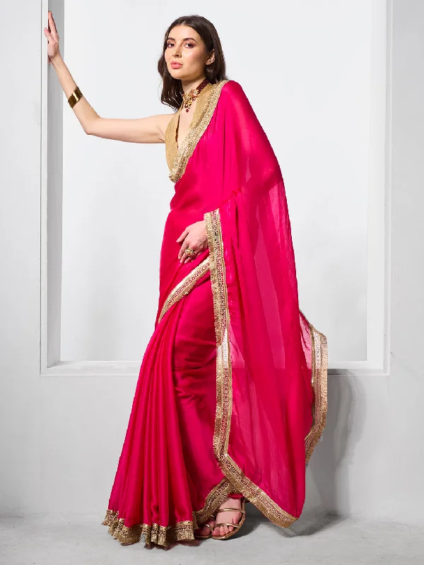 Women Party Wear Moss Chiffon Saree with Un Stitched Blouse Chic Off-Shoulder Blouse