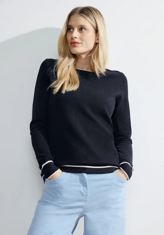 Cecil Contrast Trim Structure Knit Sweater, Universal Blue Neon Metallic Matte