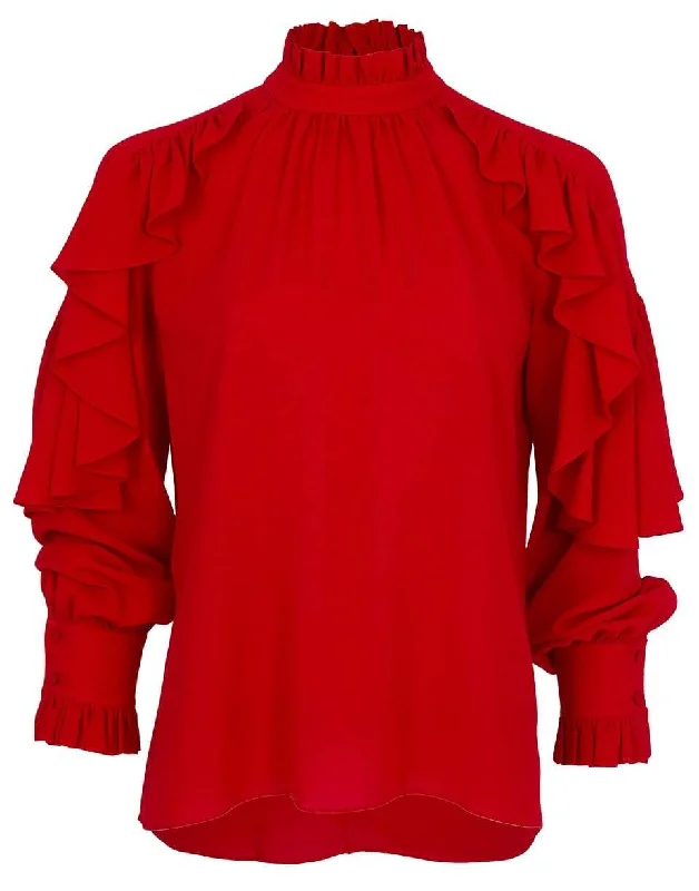 Cascade Ruffle Blouse Elegant Silk Blouse