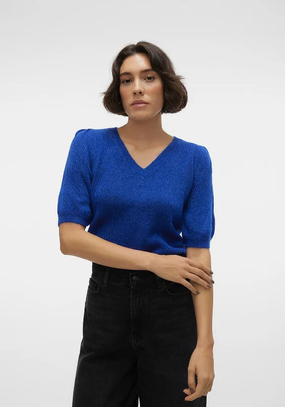 Vero Moda Elly V-Neck Puff Sleeve Knitted Sweater, Dark Blue Jersey Fabric Tulle Fabric Batik Fabric Vero Moda Elly V-Neck Puff Sleeve Knitted Sweater, Dark Blue Jersey Fabric Tulle Fabric Batik Fabric