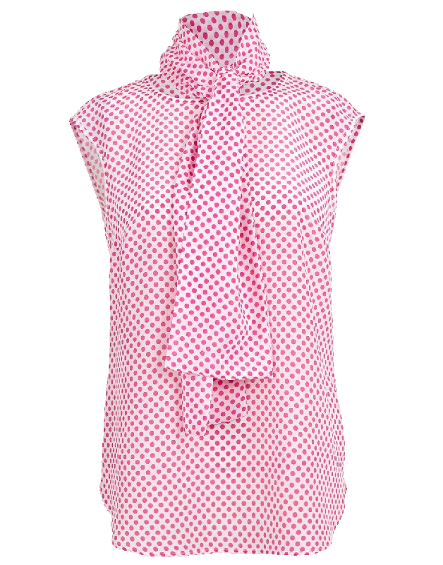 Polka Dot Neck Tie Blouse Business Casual Blouse