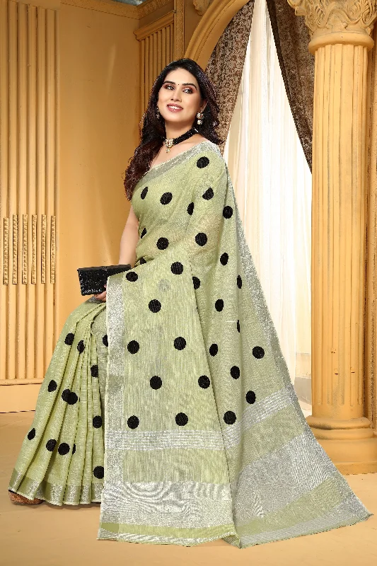 Women Party Wear Embroidery Worked Pure Soft Cotton Silk Saree with Un Stitched Blouse Cotton Casual Blouse